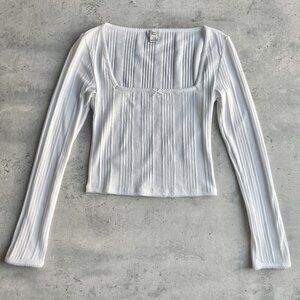 Coquette striped square neck long sleeve top